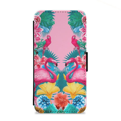 Flamingo and Tropical garden Flip Wallet Phone Case - Fun Cases