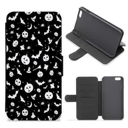 Black and White Halloween Pattern Flip / Wallet Phone Case - Fun Cases