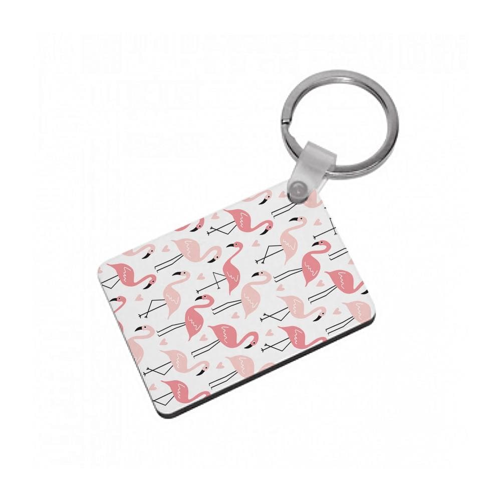 White & Pink Flamingo Pattern Keyring - Fun Cases