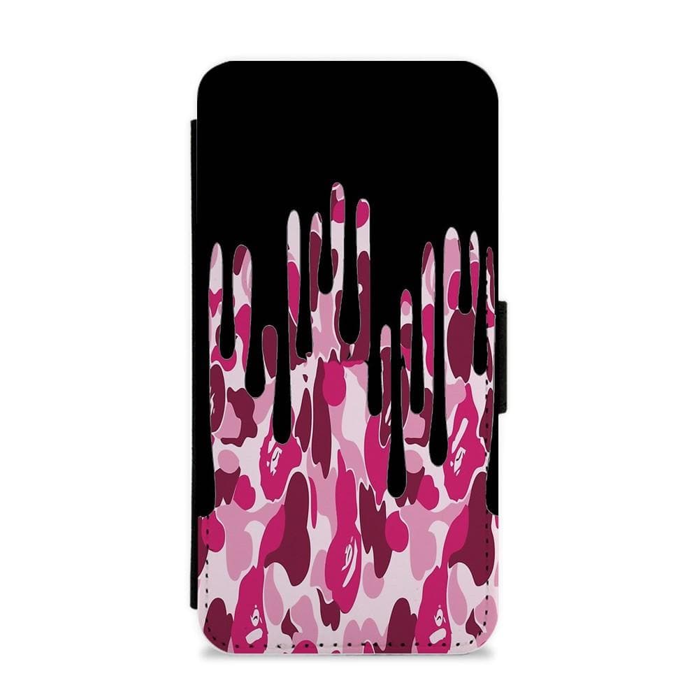Kylie Jenner - Black & Pink Camo Dripping Cosmetics Flip / Wallet Phone Case - Fun Cases