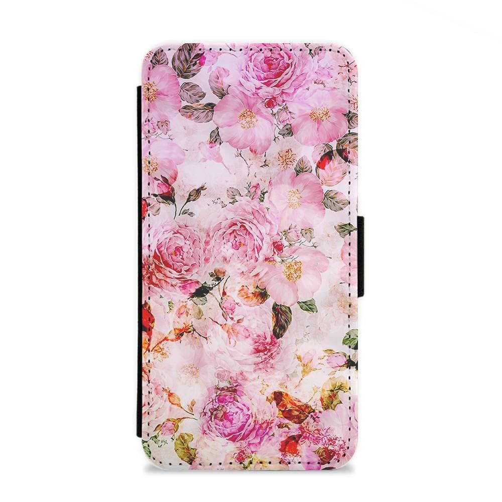 Pretty Pink Chic Floral Pattern Flip Wallet Phone Case - Fun Cases