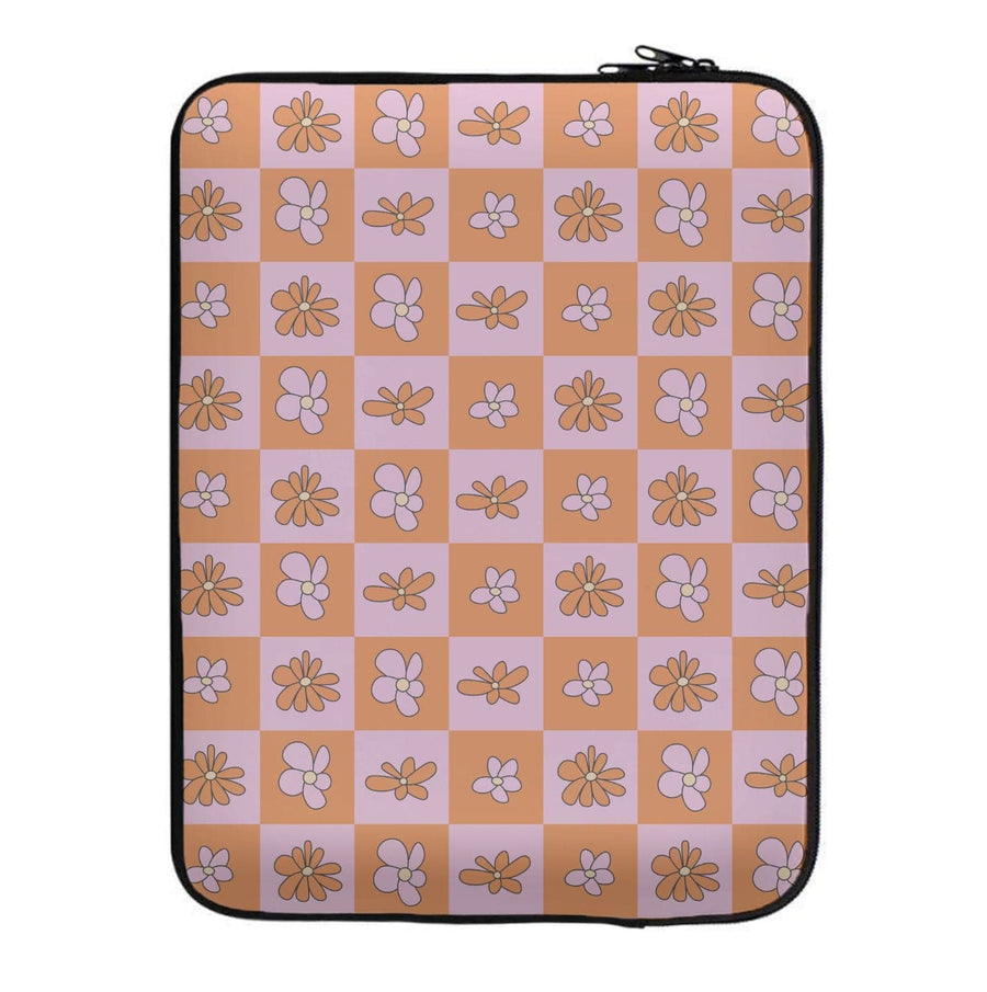 Orange And Pink Checked - Floral Patterns Laptop Sleeve