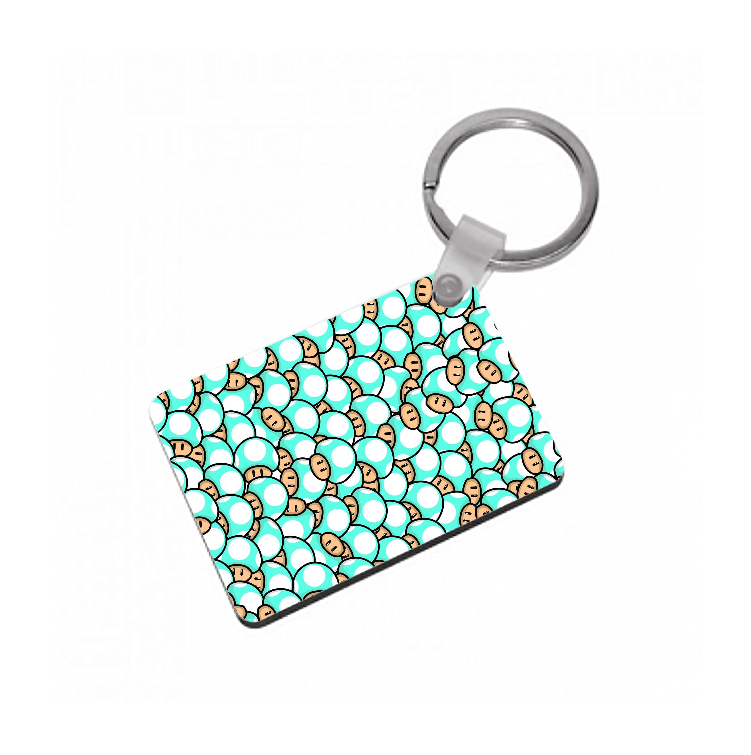 Mushroom Pattern - Light Blue Keyring