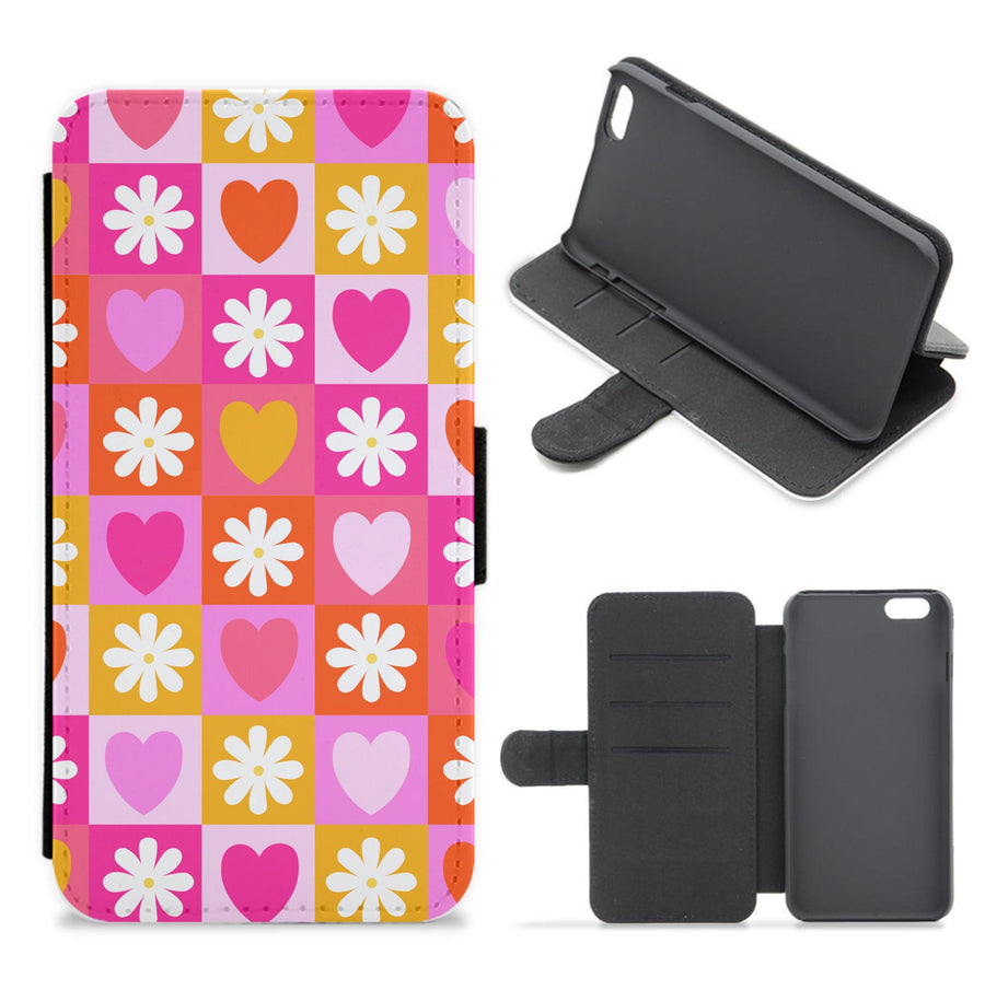 Checked Hearts And Flowers - Spring Patterns Flip / Wallet Phone Case