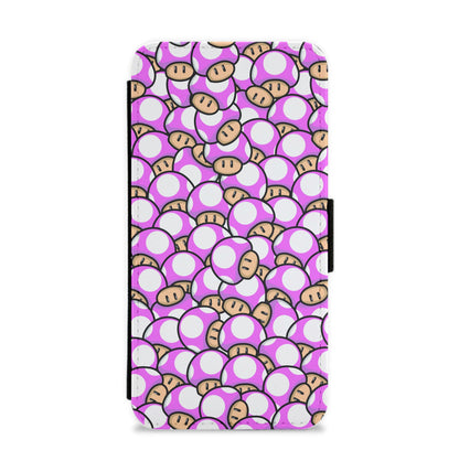 Mushroom Pattern - Pink Flip / Wallet Phone Case