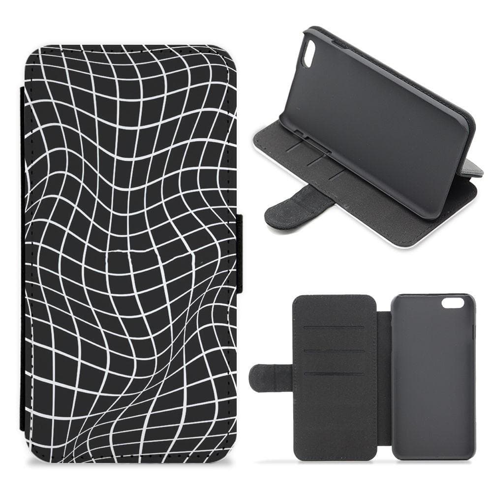 Black Wavy Grid Pattern Flip Wallet Phone Case - Fun Cases