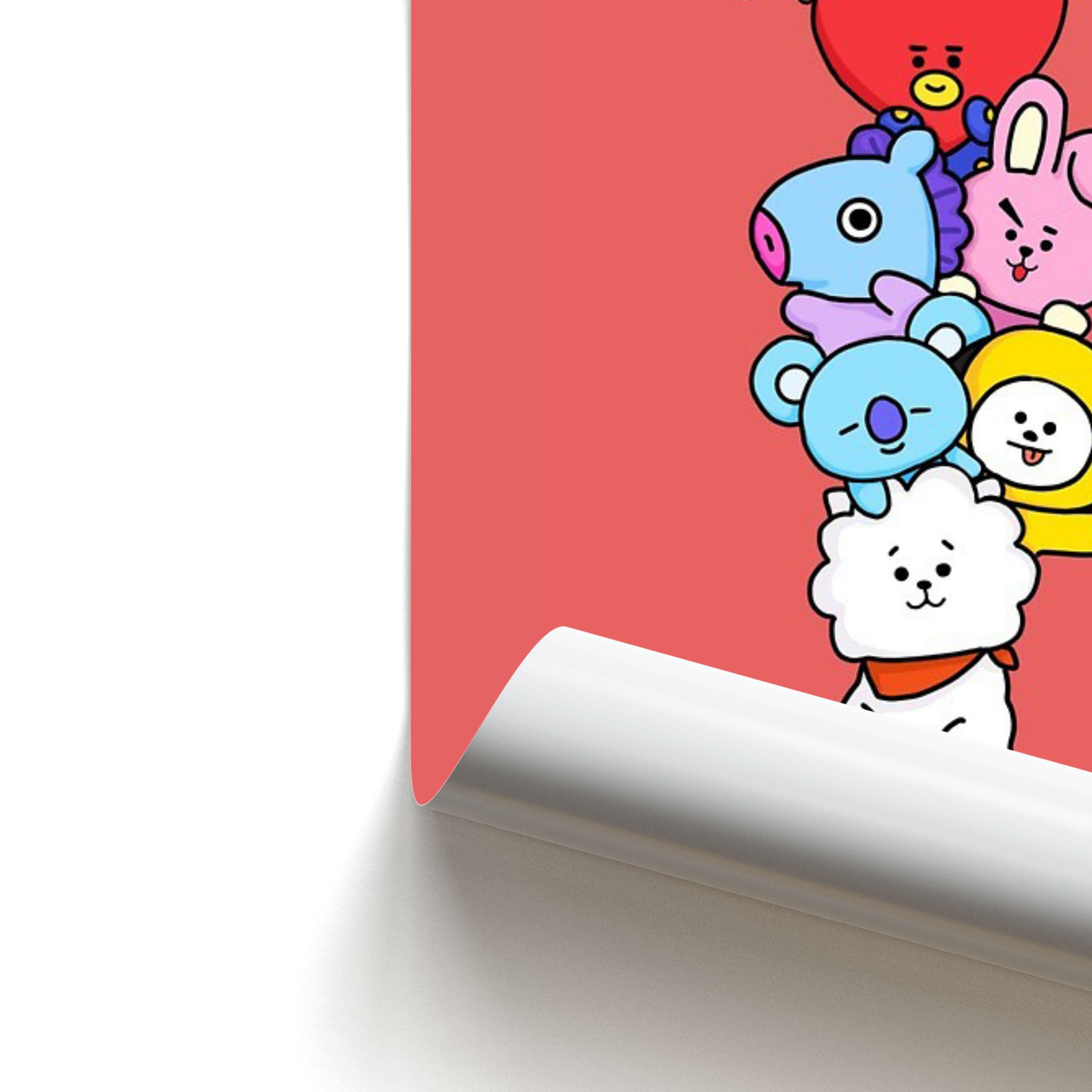 Red BT21 - RJ, Mang, Koya, Chimmy, Cooky, Shooky, Tata - K Pop Poster