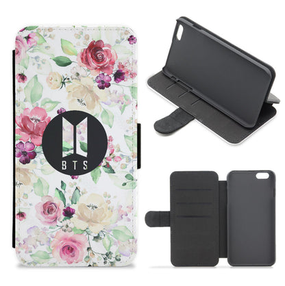 BTS Logo And Flowers - K Pop Flip / Wallet Phone Case