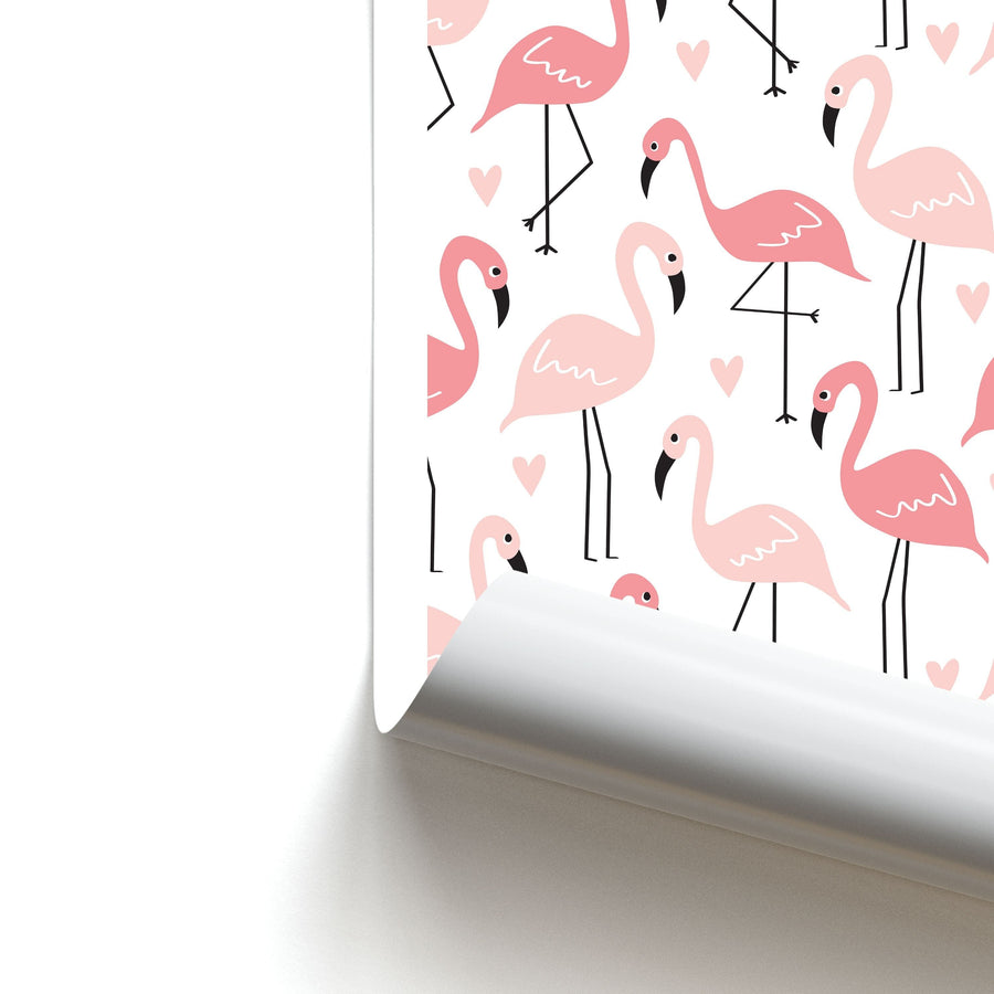 White & Pink Flamingo Pattern Poster