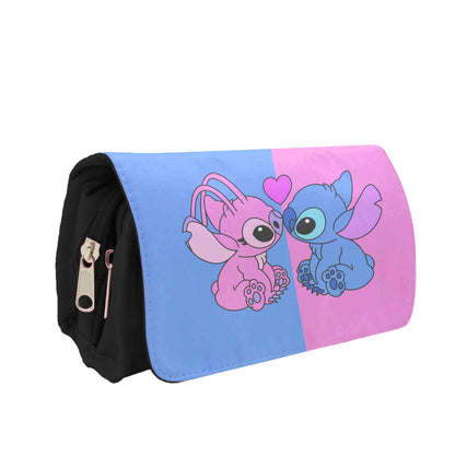 Angel And Blue Alien - Pink Alien Pencil Case