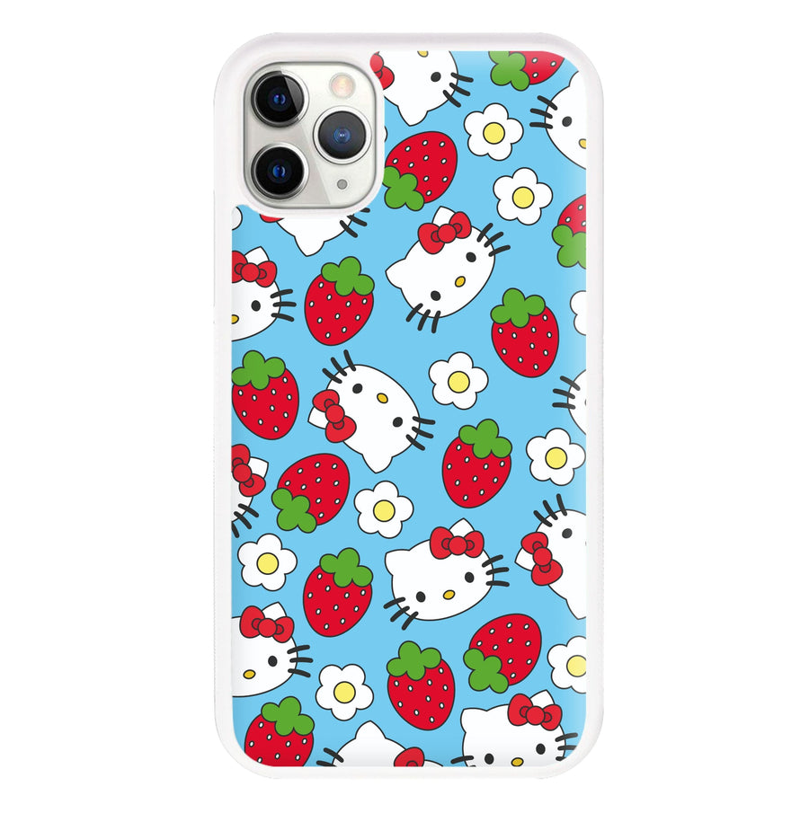 Strawberries And Flowers Pattern - Hello Kitty Phone Case