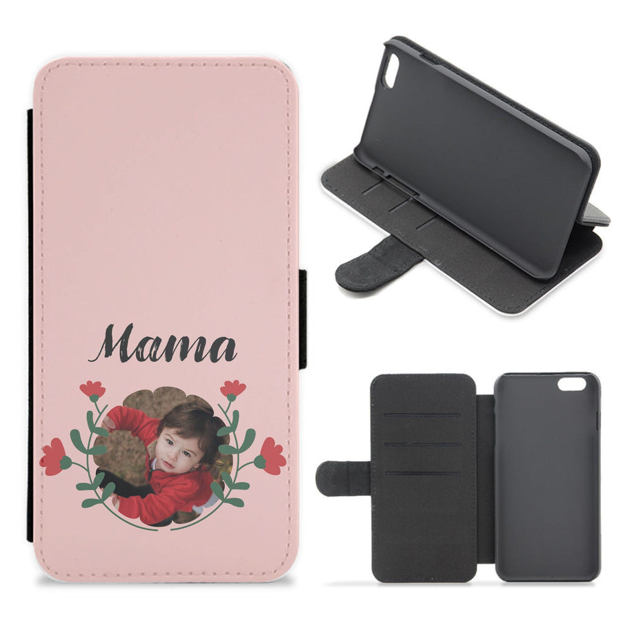 Mama Red Flowers - Personalised Mother's Day Flip / Wallet Phone Case