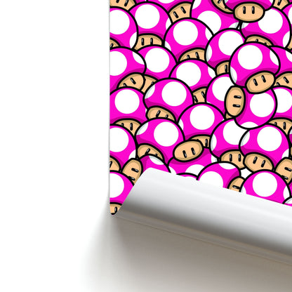 Mushroom Pattern - Dark Pink Poster