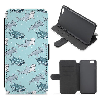 Shark Pattern Flip Wallet Phone Case - Fun Cases