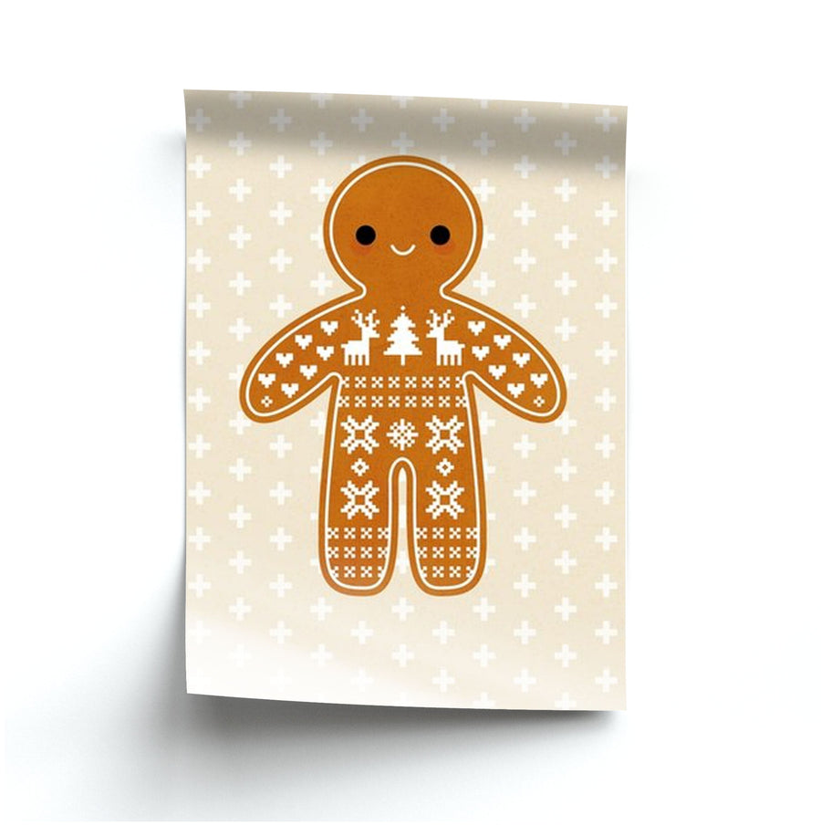 Christmas Jumper Pattern Gingerbread Man Poster