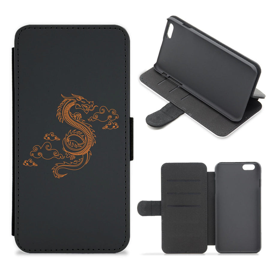 Orange - Dragon Patterns Flip / Wallet Phone Case