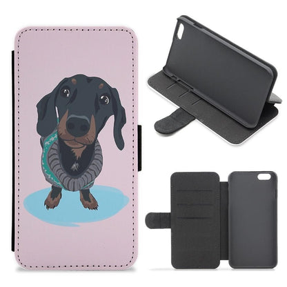 Cartoon Dachshund Flip Wallet Phone Case - Fun Cases