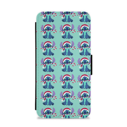 Christmas Blue Alien Pattern Flip / Wallet Phone Case