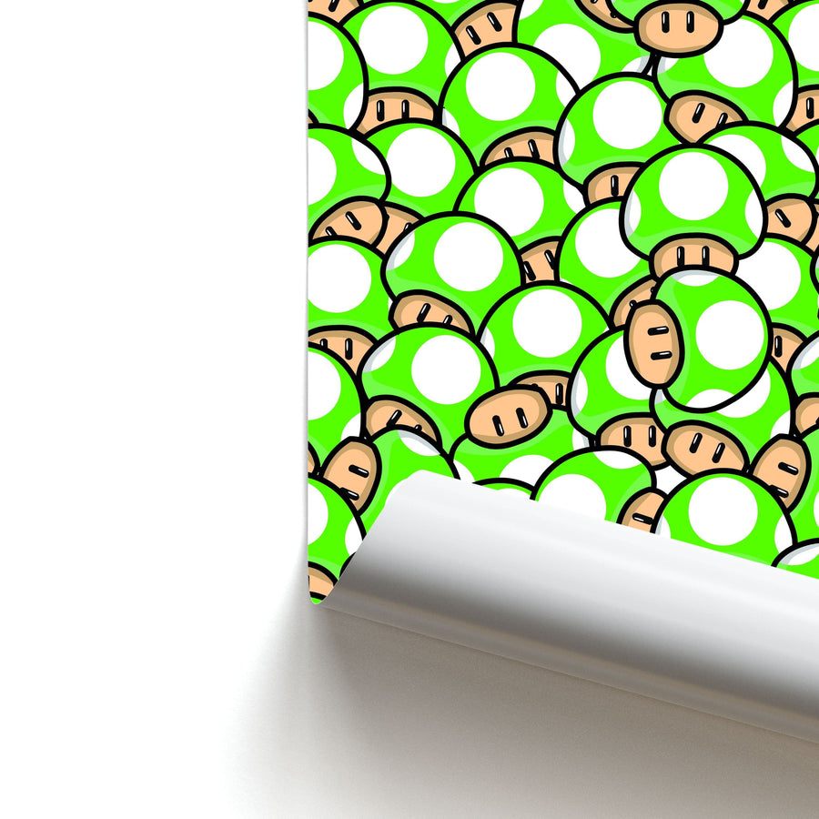 Mushroom Pattern - Green Poster