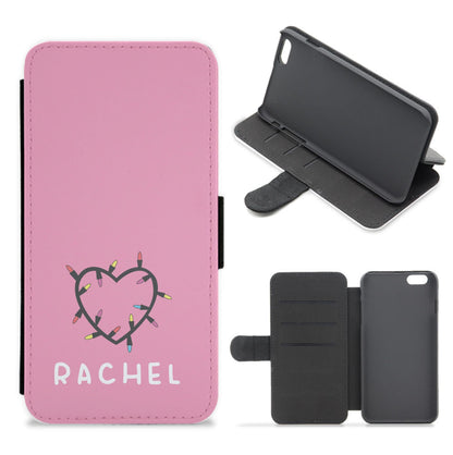 Heart Shaped Fairy Lights - Personalised Stranger Flip / Wallet Phone Case