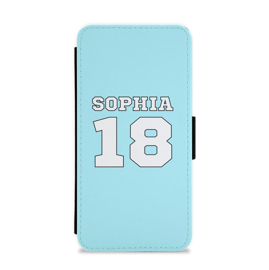 Light Blue - Personalised Football   Flip / Wallet Phone Case