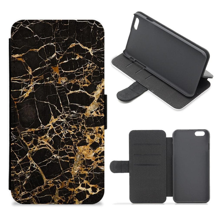 Black & Gold Marble Pattern Flip / Wallet Phone Case - Fun Cases