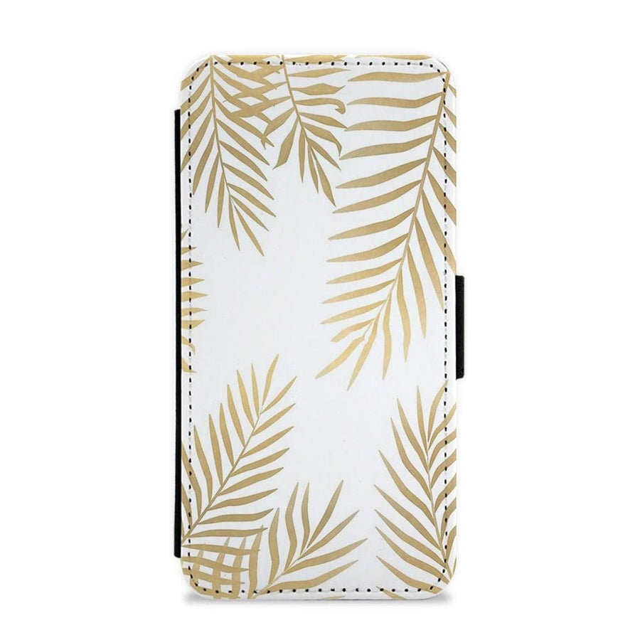 Gold Palm Leaf Pattern Flip Wallet Phone Case - Fun Cases