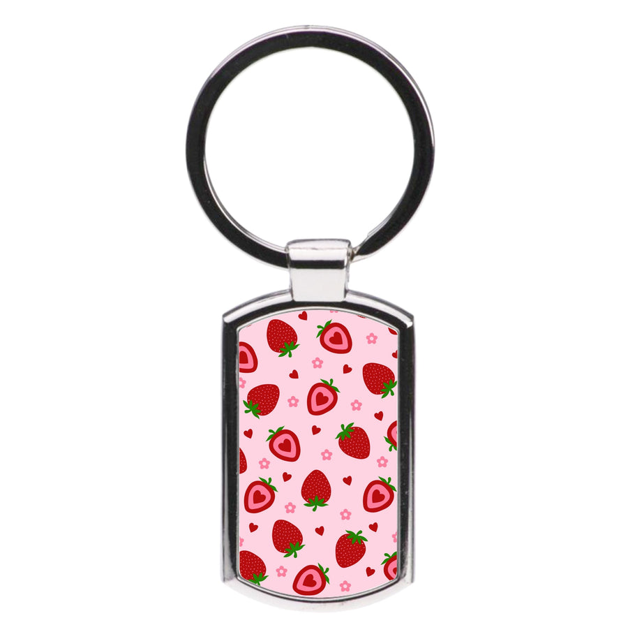 Strawberries And Hearts - Fruit Patterns Luxury Keyring