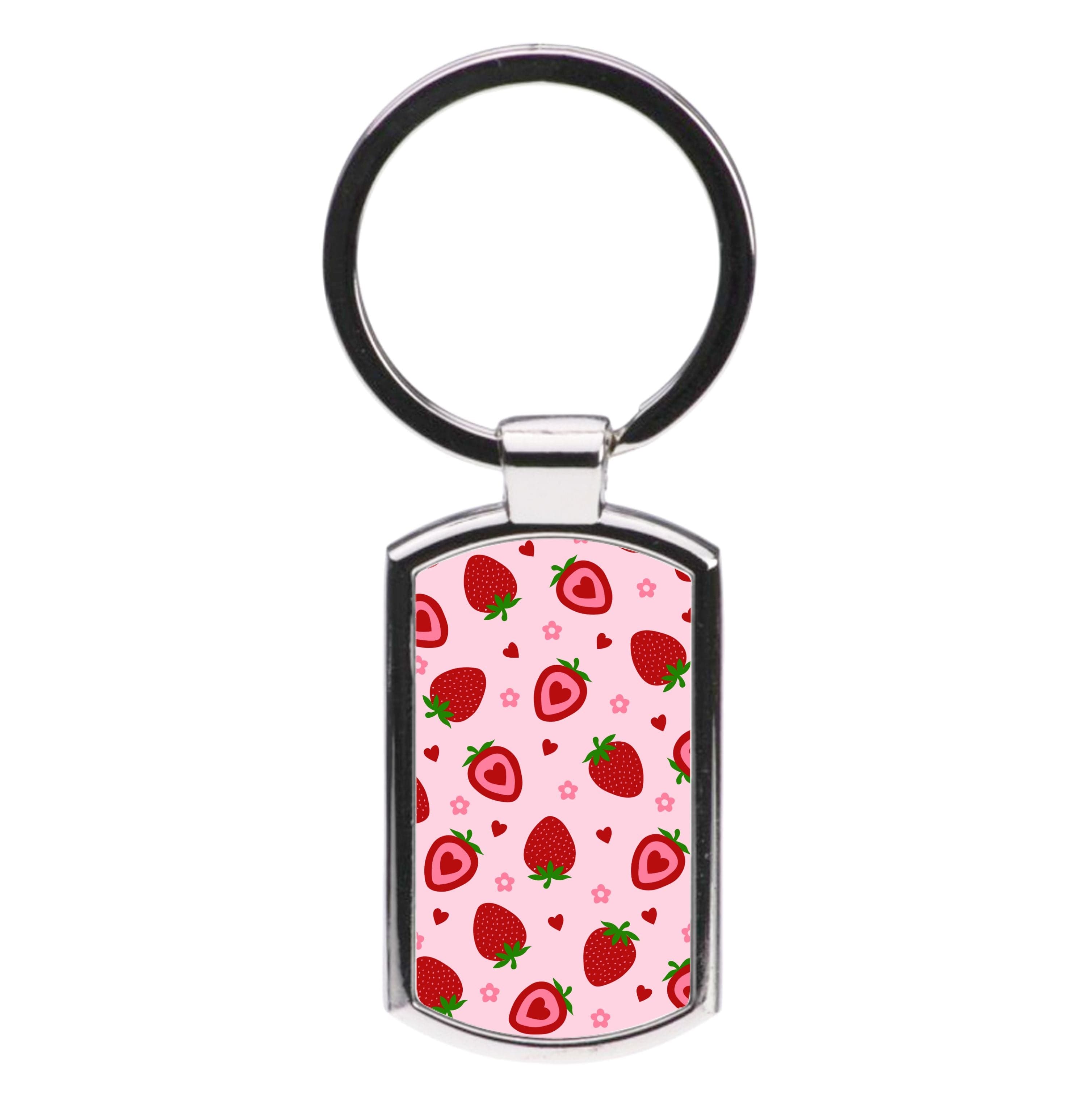 Strawberries And Hearts - Fruit Patterns Luxury Keyring