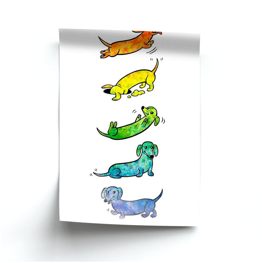 Watercolor Rainbow Dachshunds Poster
