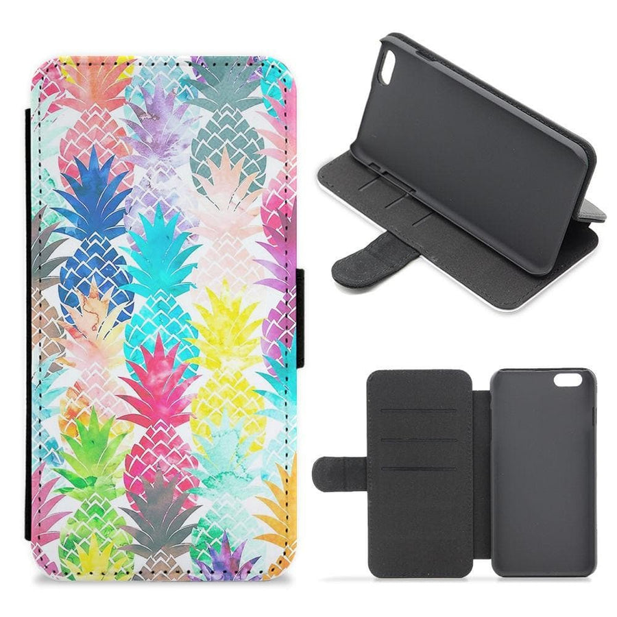 Watercolour Pineapple Pattern Flip Wallet Phone Case - Fun Cases