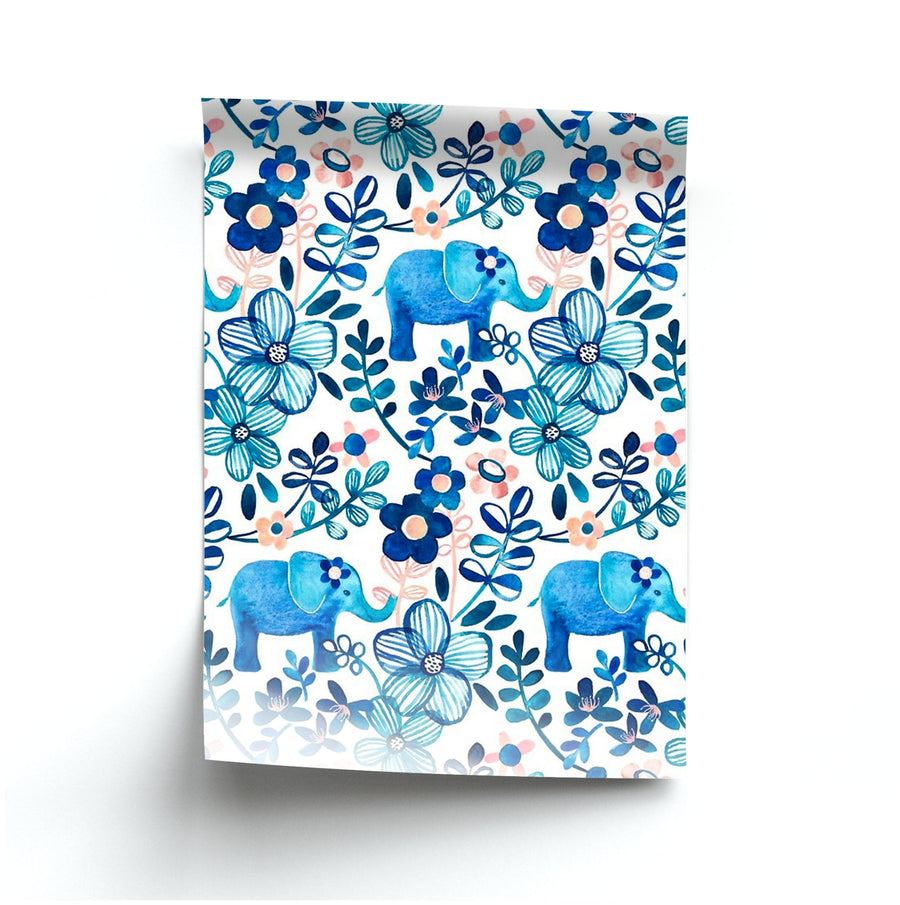 Elephant and Floral Pattern Poster