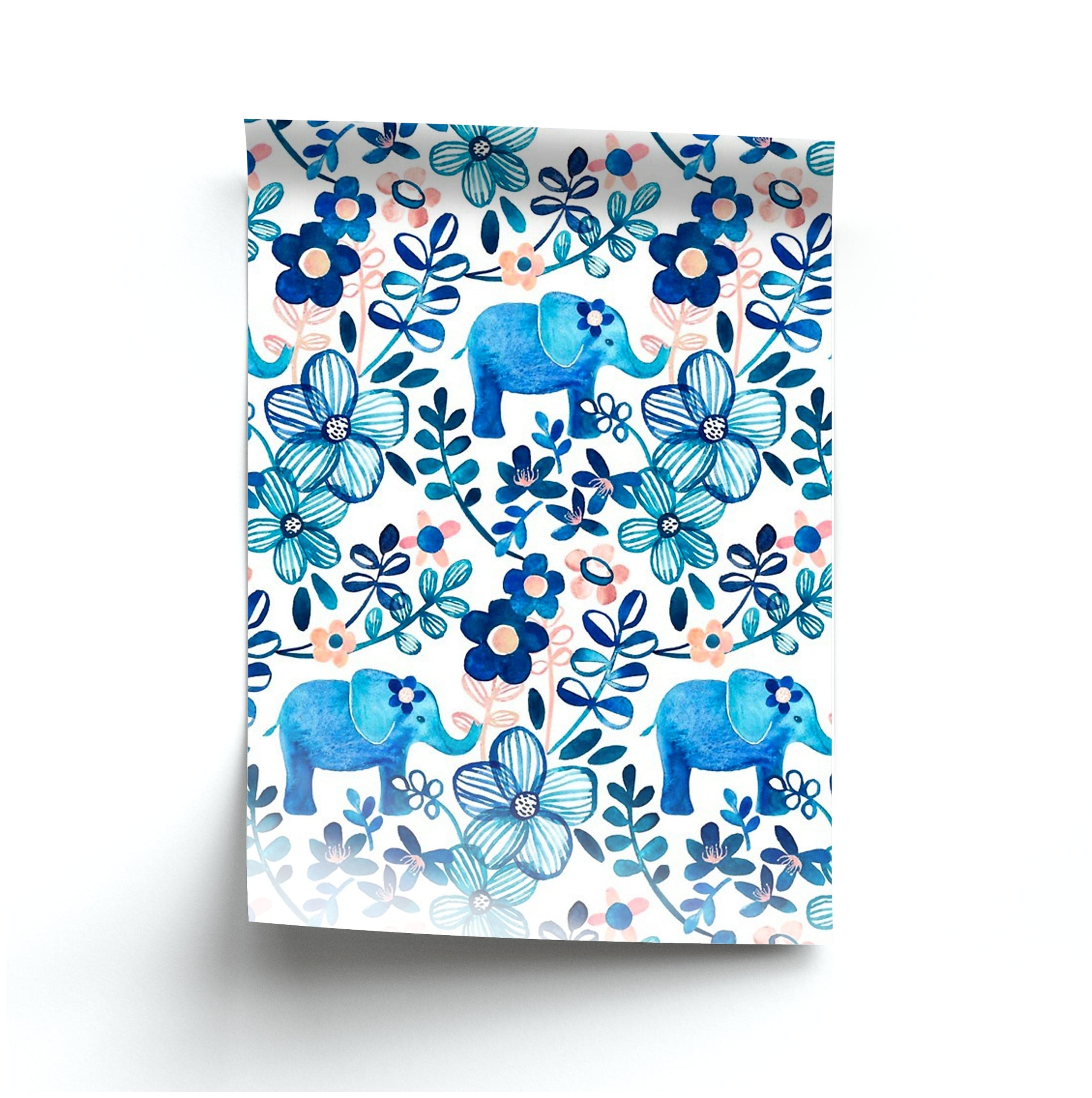 Elephant and Floral Pattern Poster