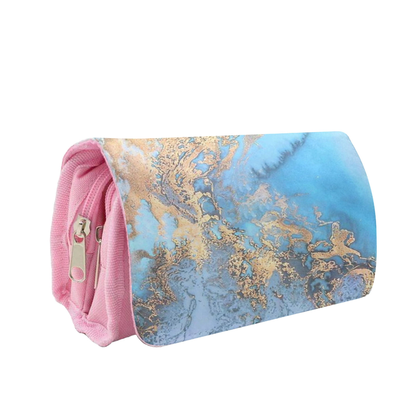 Sea Blue and Gold Marble Pencil Case