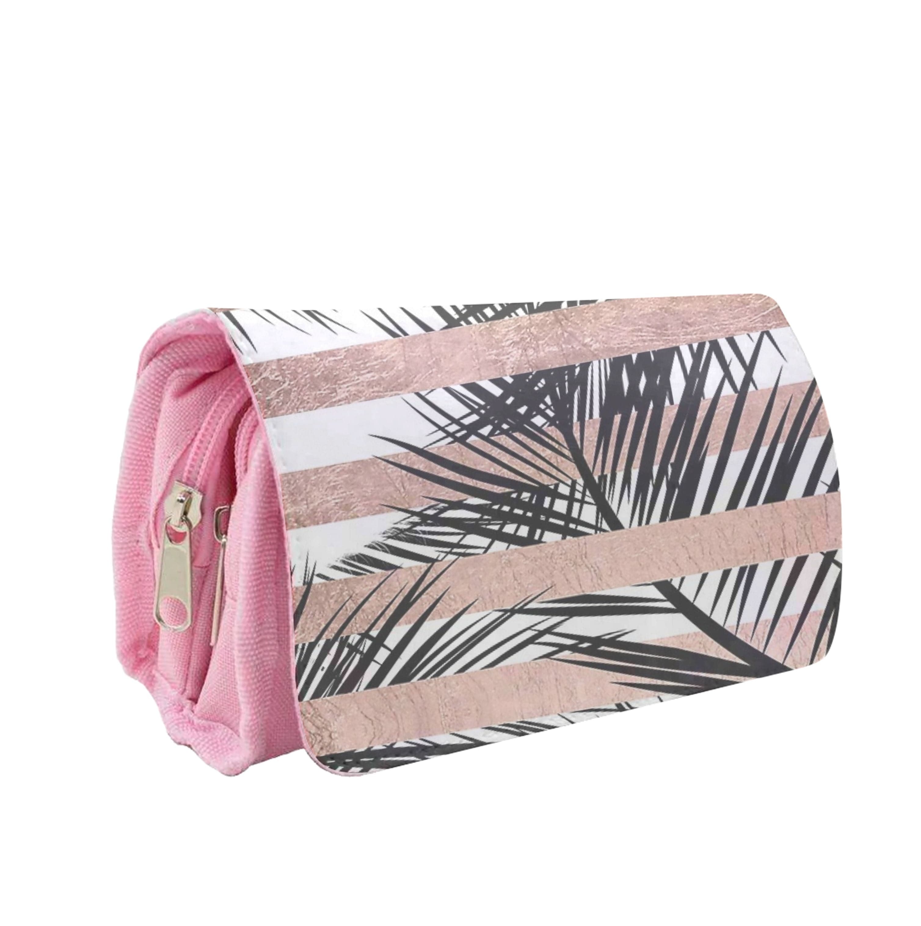 Rose Gold Tropical Palm Leaf Pattern Pencil Case