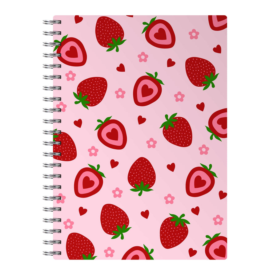Strawberries And Hearts - Fruit Patterns Notebook