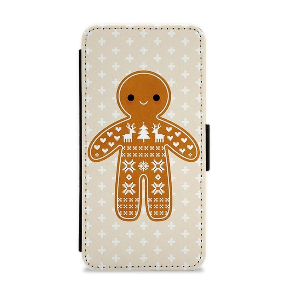 Christmas Jumper Pattern Gingerbread Man Flip / Wallet Phone Case - Fun Cases