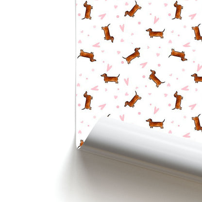 Dachshund Pattern - White Poster