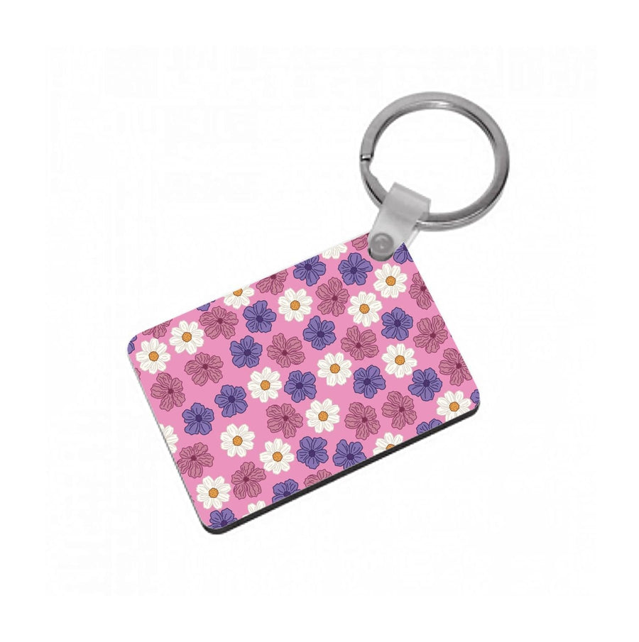 Pink, Purple And White Flowers - Floral Patterns Keyring