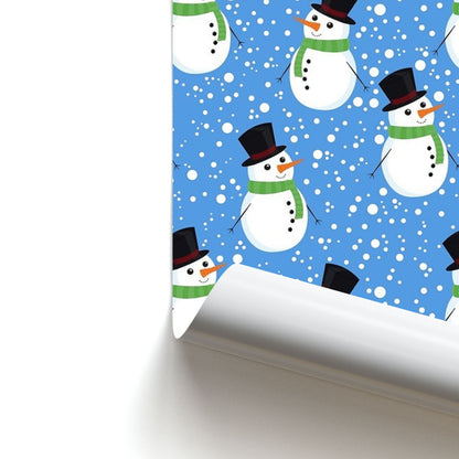 Blue Snowman Pattern Poster