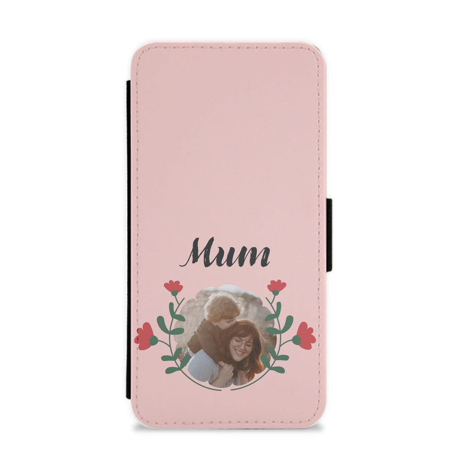 Mum Red Flowers - Personalised Mother's Day Flip / Wallet Phone Case