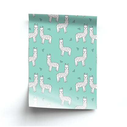 Mint Alpaca Pattern Poster