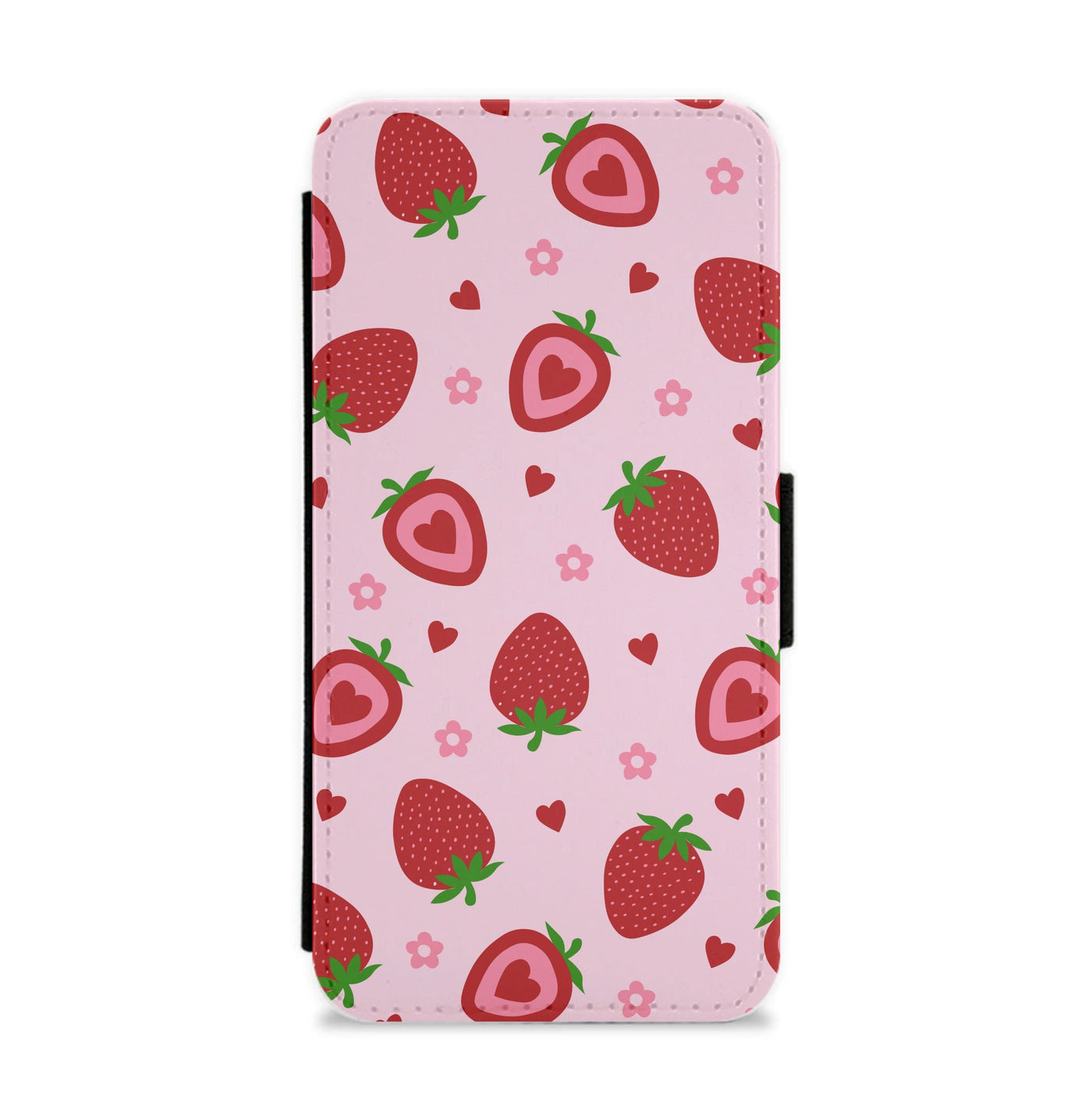 Strawberries And Hearts - Fruit Patterns Flip / Wallet Phone Case