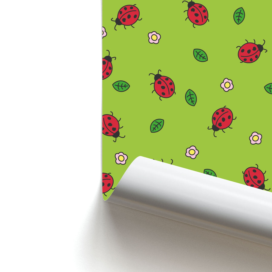 Ladybugs And Flowers - Spring Patterns Poster