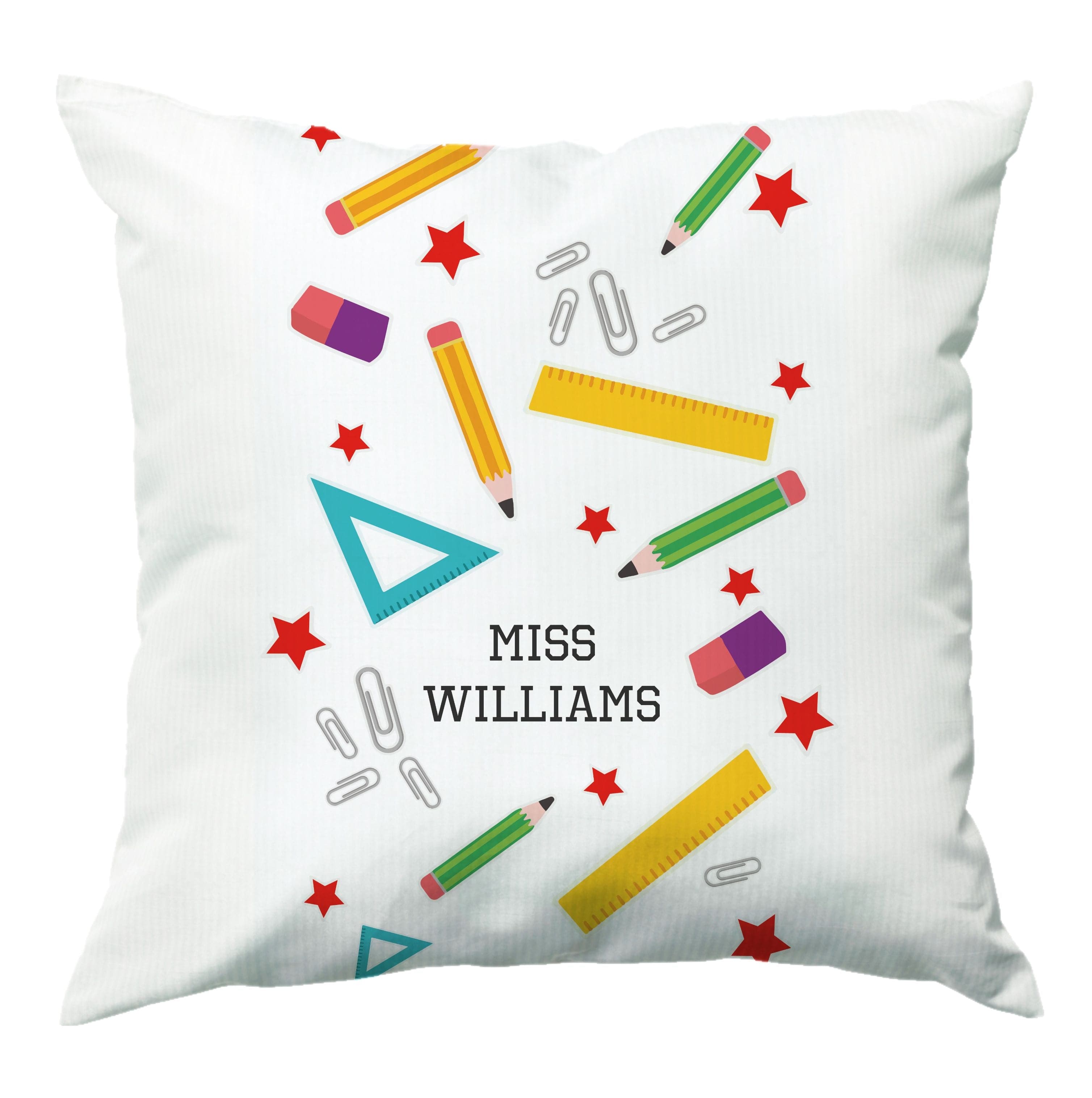 Stars And Stationery Teacher - Personalised Teachers Gift Cushion