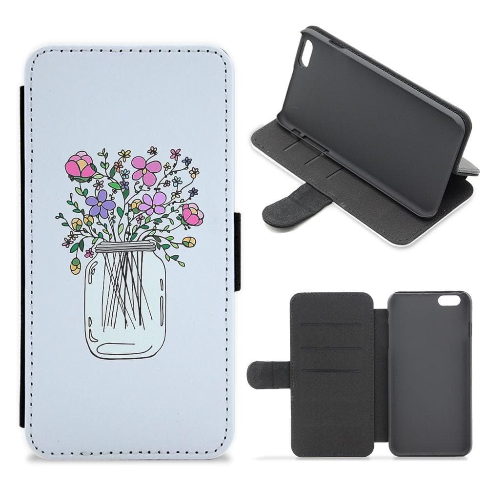 Cartoon Flower Jar Flip Wallet Phone Case - Fun Cases