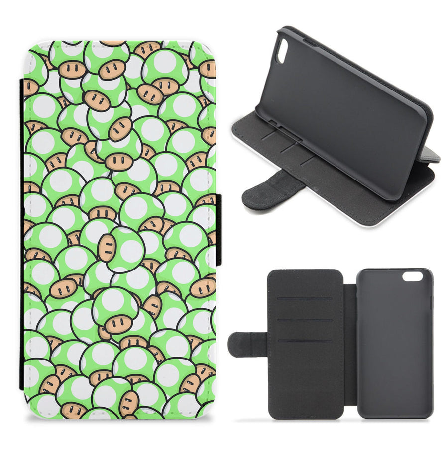 Mushroom Pattern - Light Green Flip / Wallet Phone Case
