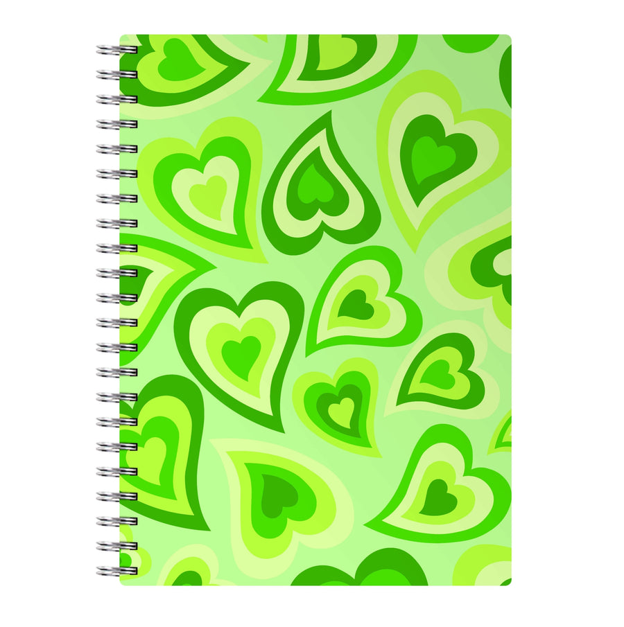 Green Hearts - Trippy Patterns Notebook