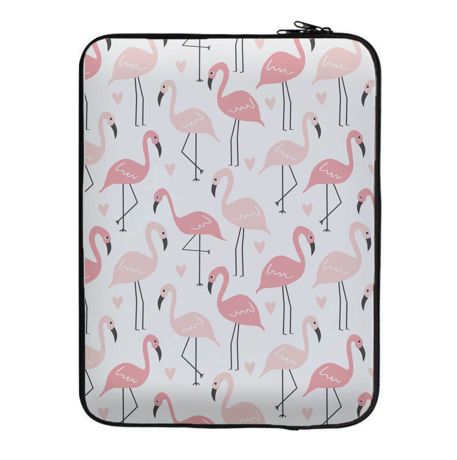 White & Pink Flamingo Pattern Laptop Sleeve