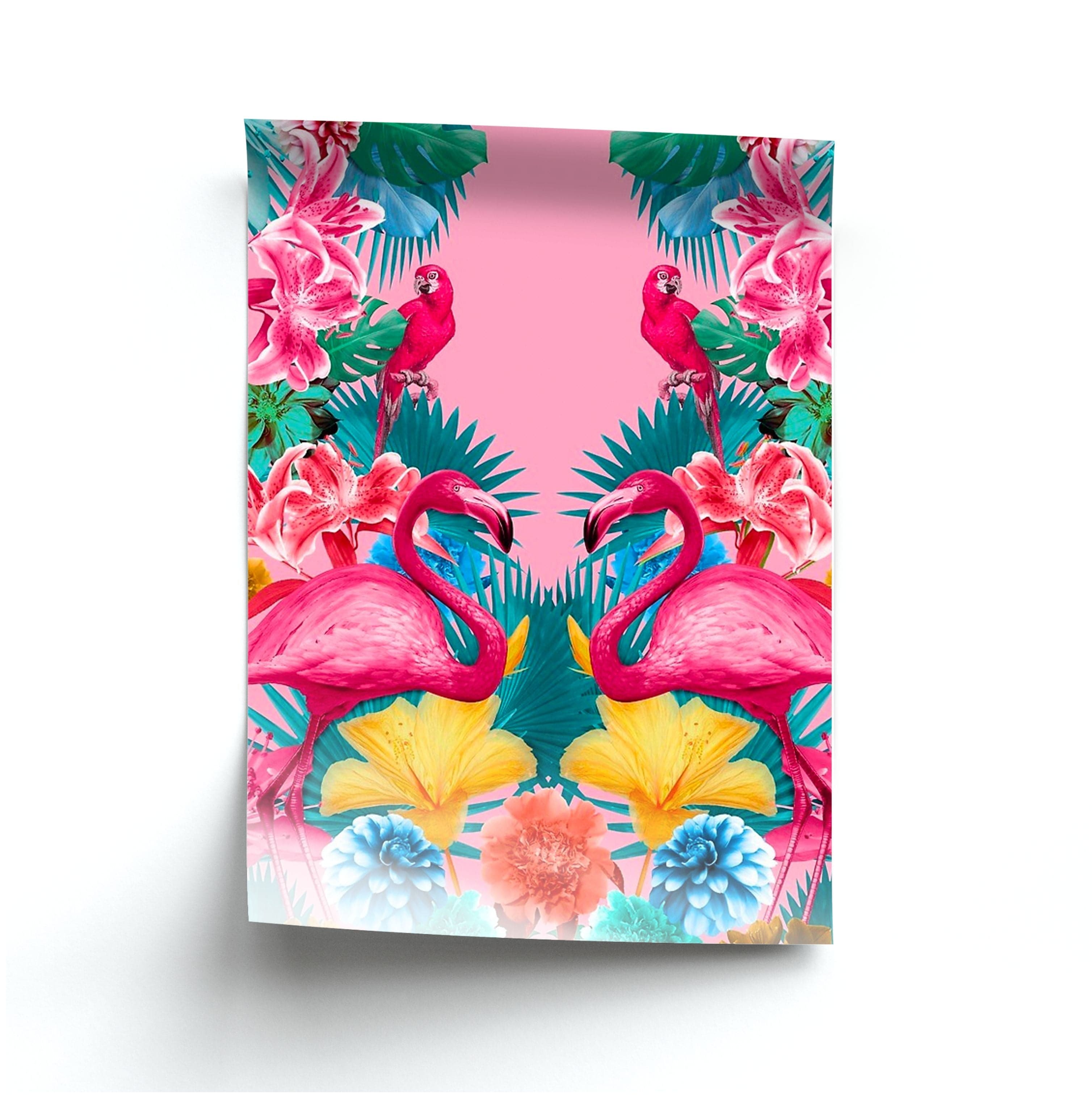 Flamingo and Tropical garden Poster